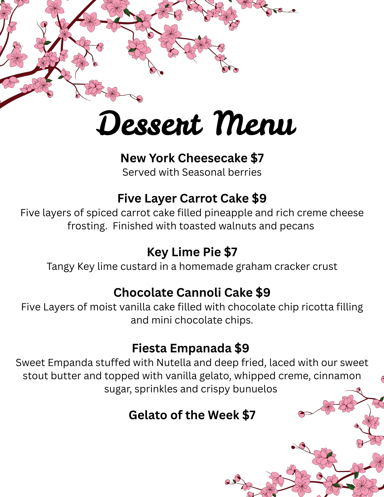 Dessert Menu