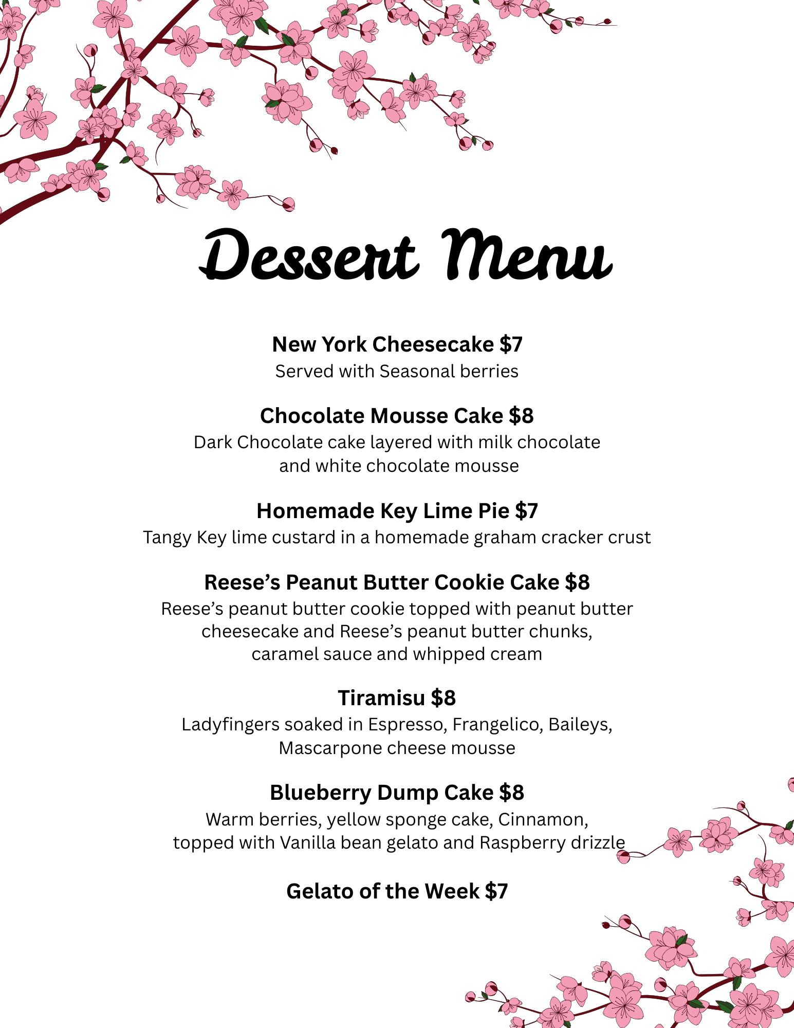 Dessert Menu