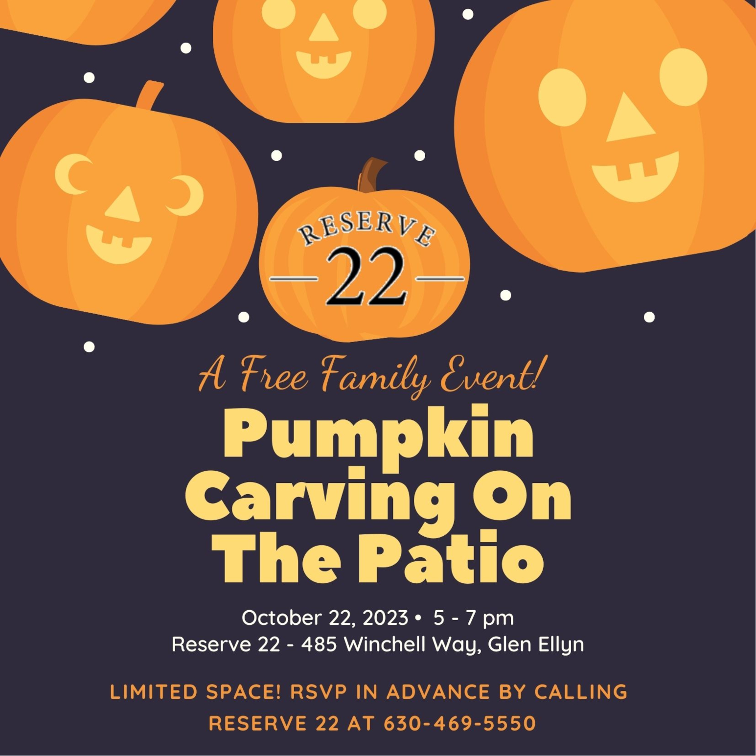 Reserve 22 Twenty-Two | Halloween - (October 2023) Reserve 22 Twenty-Two Halloween – (October 2023) Halloween Pumpking Carving (Event / Flyer)