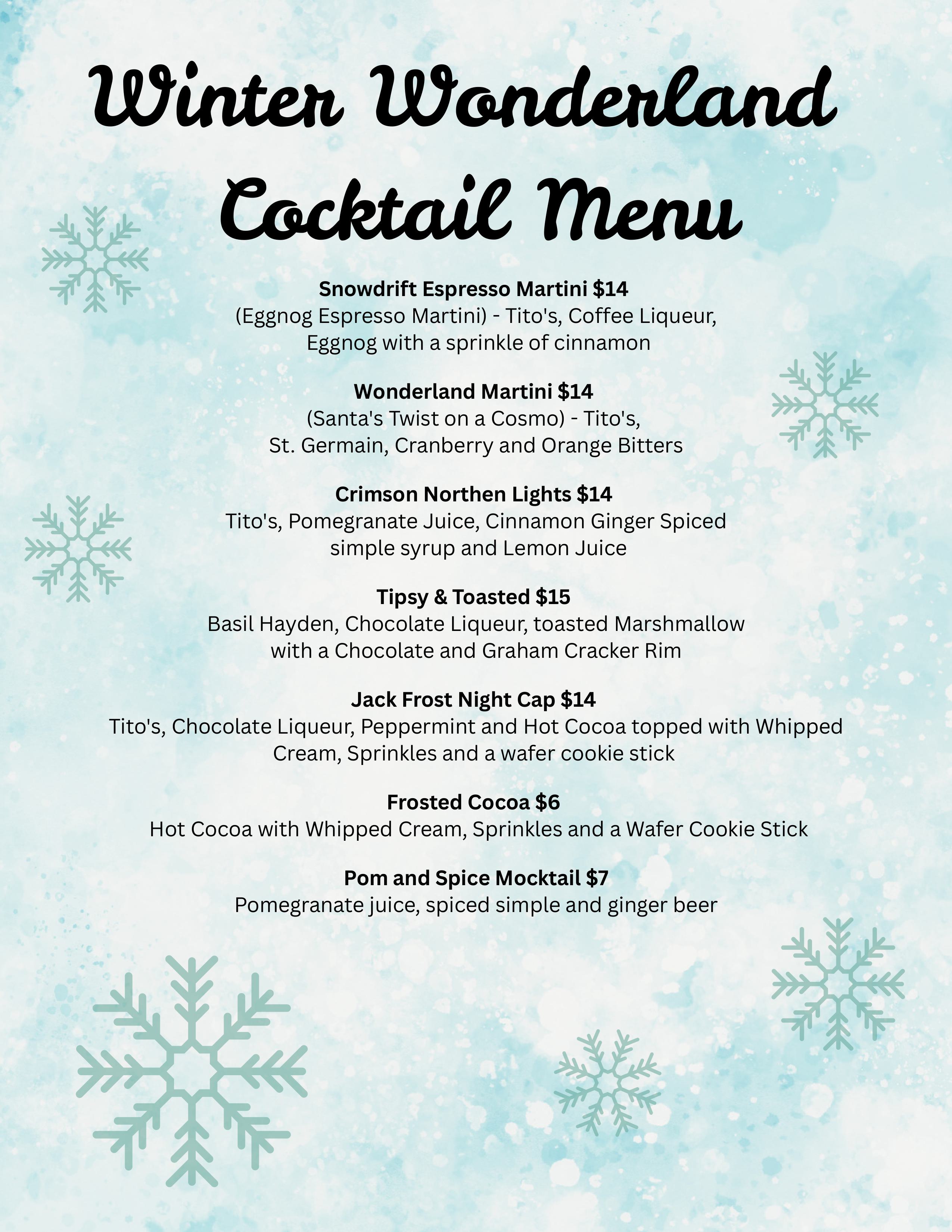 Holiday Cocktail Menu