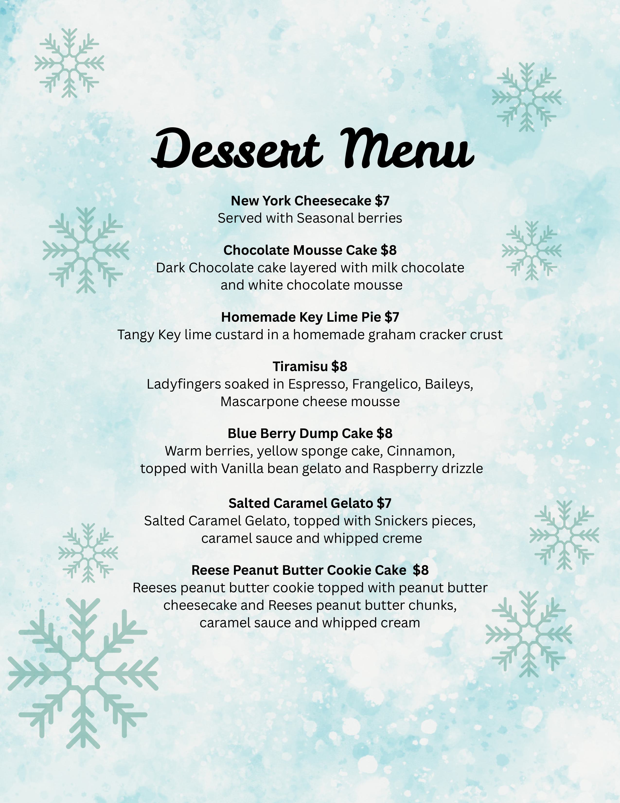 Holiday Dessert Menu