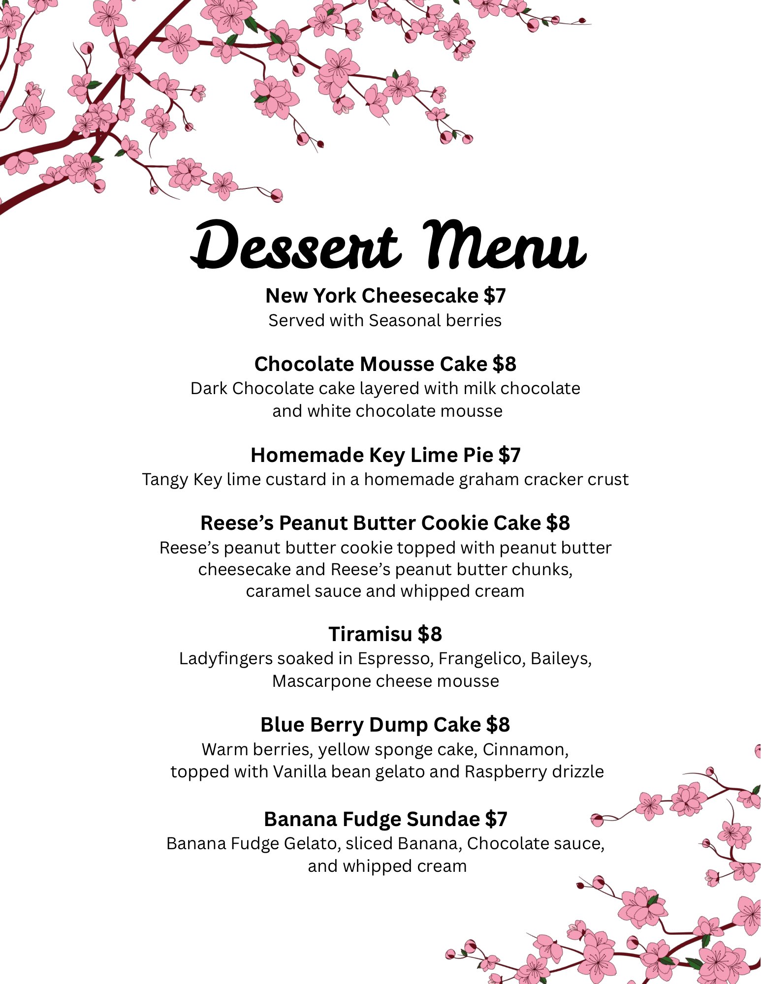 Dessert Menu